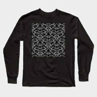 Flourish Damask Black on Gray Long Sleeve T-Shirt